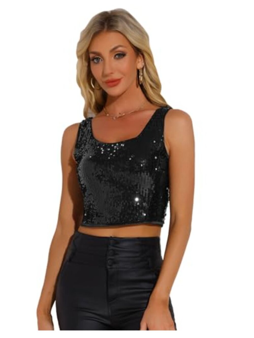 Metallic Sequin Sleeveless Crop Tank Top for Party Club Halloween Dance